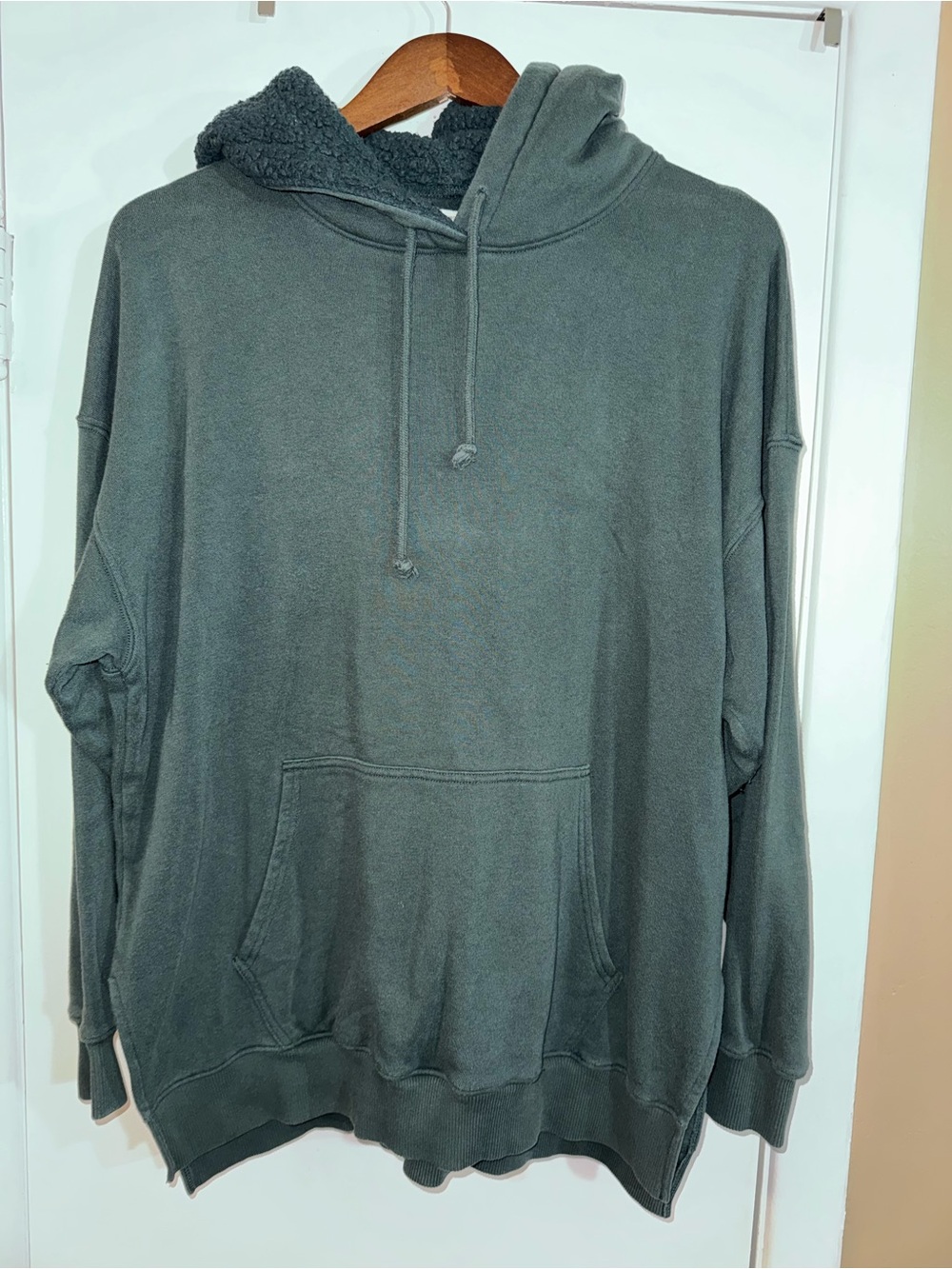 American Eagle Outfitters Olive Green Sherpa-Lined Hoodie